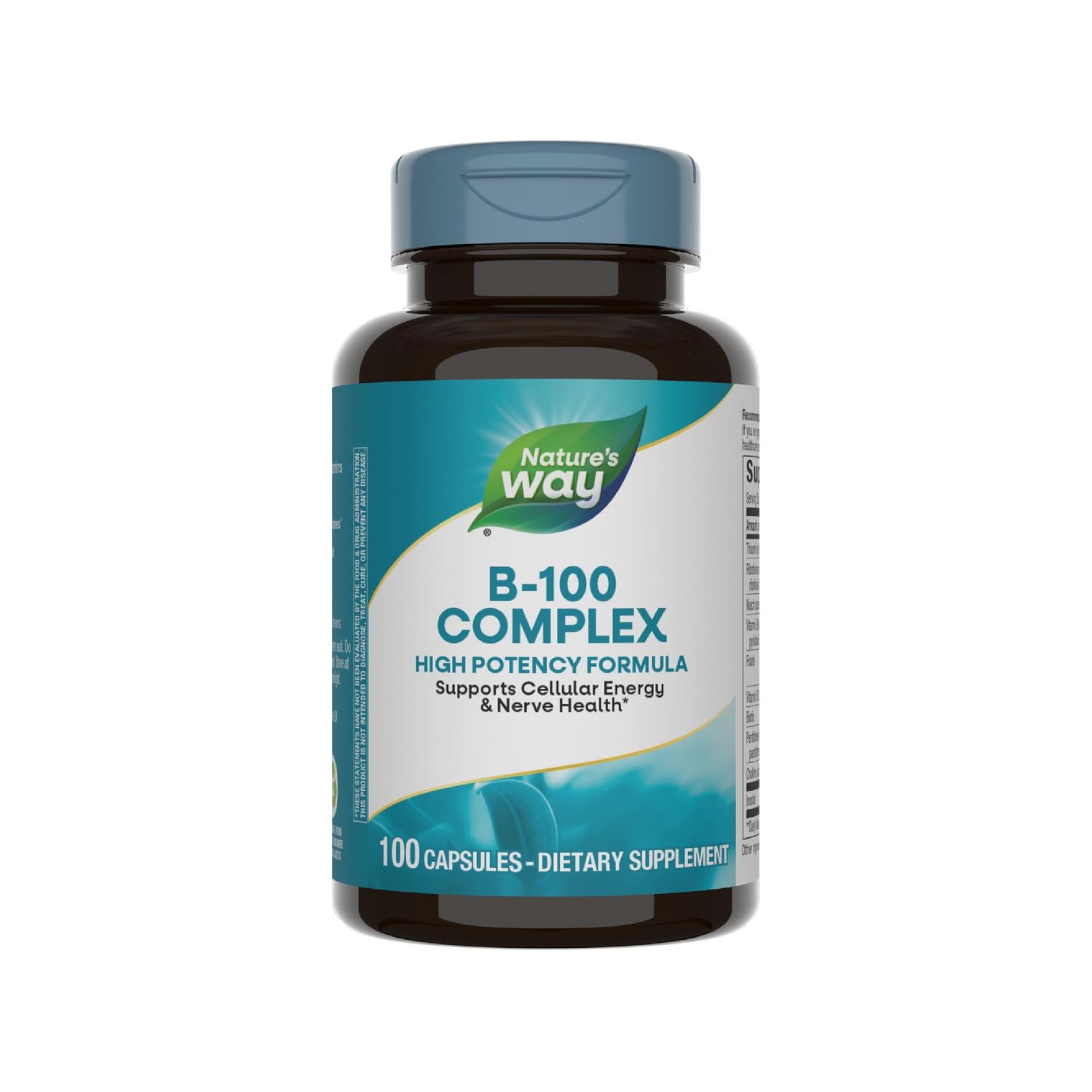 Nature&#39;s Way B-100 Complex, Supports Cellular Energy and Nerve Health*, 8 B-Vitamins, 100 Capsules (Packaging May Vary)