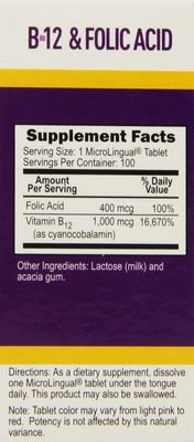 Superior Source No Shot Vitamin B12 Cyanocobalamin (1000 mcg), Folic Acid (400 mcg), Quick Dissolve MicroLingual Tablets, 100 Ct, Increase Energy, Boost Metabolism, Heart and Stress Support, Non-GMO