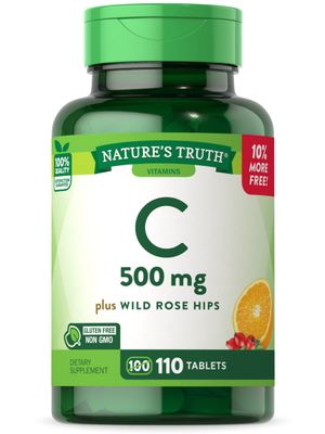 Nature&#39;s Truth Vitamin C with Rose Hips 500 mg | 110 Tablets | Vegetarian, Non-GMO, &amp; Gluten Free Supplement
