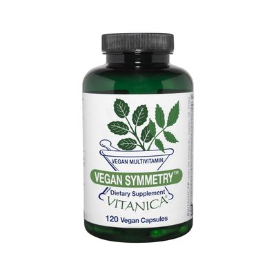 Vitanica Vegan Symmetry - Daily Multivitamin for Vegans - Heart, Bone &amp; Immune System Health Support with Vitamin B12, Zinc, Calcium, Magnesium &amp; More - 120 Vegan Caps