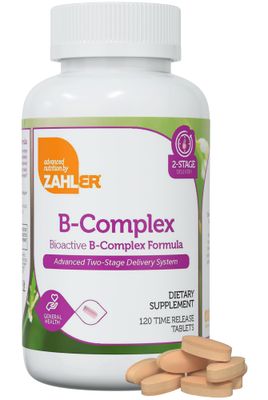 Zahler B-Complex Vitamins for Women &amp; Men - Vitamin B Complex - B Vitamins Complex with B1 B2 B3 B5 B6 B7 B9 B12 - Advanced 2-Stage Delivery System - Gluten Free Kosher Non-GMO VIT B (120 Tablets)