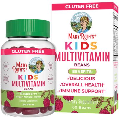 MaryRuth Organics Multivitamin Multimineral Vita-Beans for Kids | Vegan Chewable Vitamins for Ages 4+ | Immune Support | Bone Health | Raspberry Flavor | 60 Count