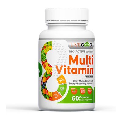 LiveGood Men&#39;s Bio-Active Complete Multivitamin, Daily Supplement with Vitamin A, B12, C, E, Lycopene, Vegan, 60 Capsules