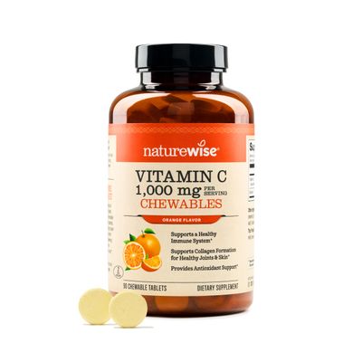 NatureWise Vitamin C 1000mg Chewable Tablet Supplement - Support for Healthy Immune System &amp; Collagen Synthesis - Vegan, Non-GMO, Soy &amp; Gluten Free, Orange Flavor - 90 Count[45 Days Supply]