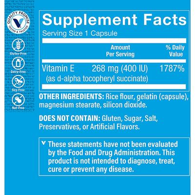 The Vitamin Shoppe Vitamin E Dry 400IU - Natural Source, Supports Healthy Cardiovascular System, Immune Health & Eye Health - Once Daily (100 Capsules)