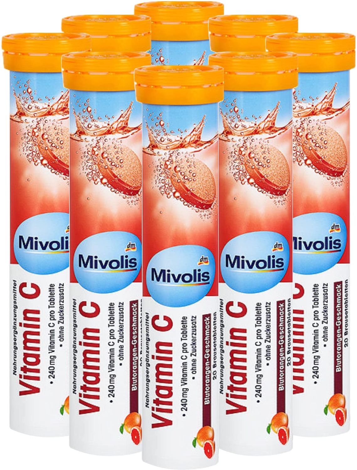 Mivolis Vitamin C effervescent Tablets - Dietary Supplements 8 Tubes x 20 pcs | Germany