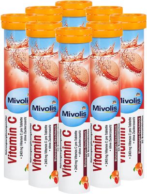 Mivolis Vitamin C effervescent Tablets - Dietary Supplements 8 Tubes x 20 pcs | Germany