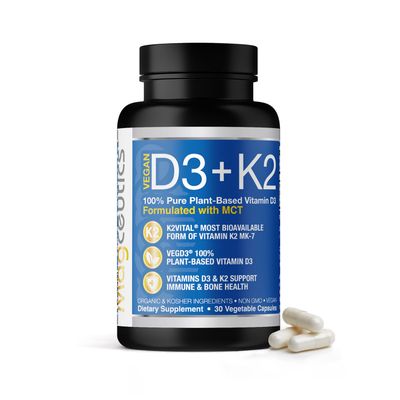 Magceutics Vitamin D3 K2 with MCT, 5000 IU Vegan D3 &amp; 100 mcg MK7 K2, Support Strong Bones and Immune Health - 30 Capsules (30 Days Supply)