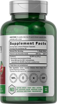 Horbach Cranberry Concentrate Extract Pills + Vitamin C | 30,000mg | 120 Capsules | Triple Strength Ultimate Potency Formula | Non-GMO and Gluten Free Supplement
