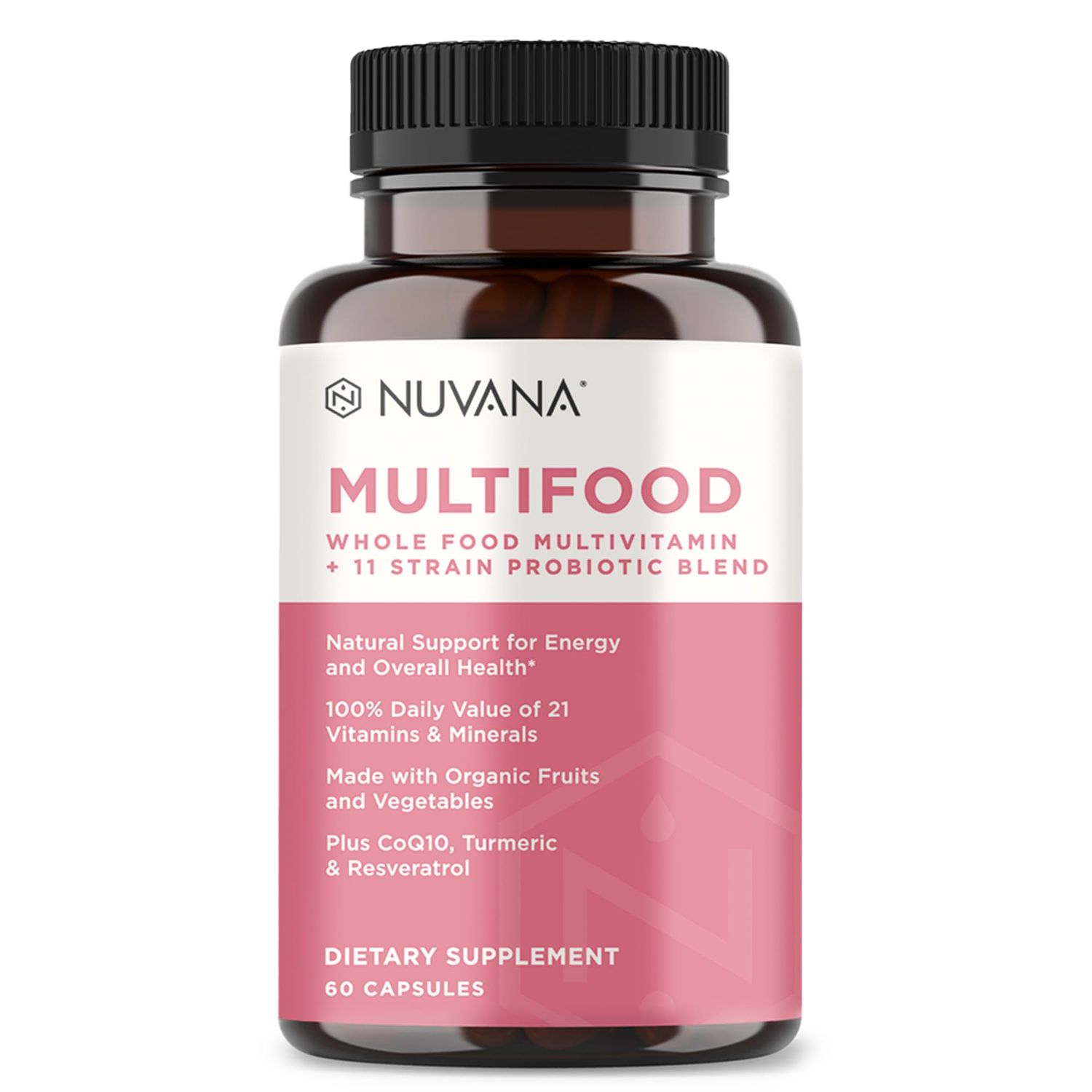 Nuvana Multifood Whole Food Multivitamin for Women | 21 Organic Fruits &amp; Vegtables | Tumeric Boosts Energy, Supports Gut &amp; Immune Health | Prebiotics &amp; Probiotics | 60 Capsules