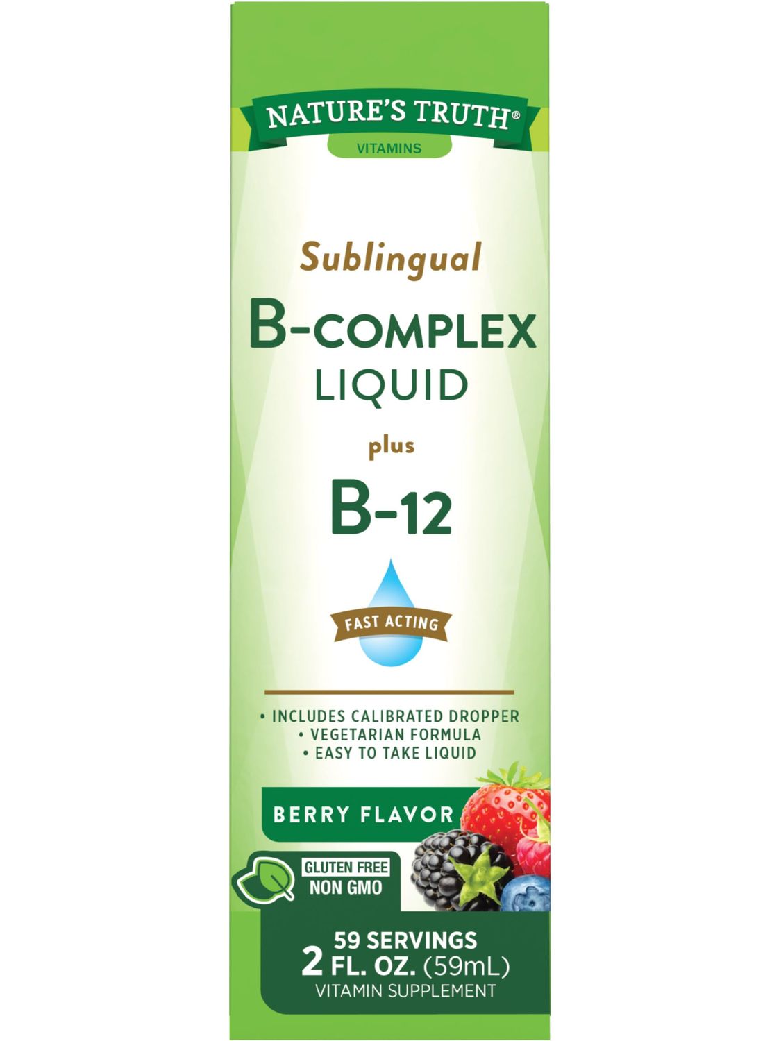Nature&#39;s Truth Sublingual B Complex | with B12 | 2 Fluid Ounces | Berry Flavor | Vegetarian, Non-GMO &amp; Gluten Free Supplement