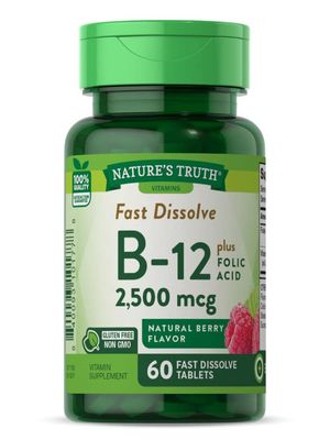 Nature&#39;s Truth Vitamin B-12 2500 McgPlus Folic Acid, Natural Berry Flavor, 60 Count (Pack of 3)