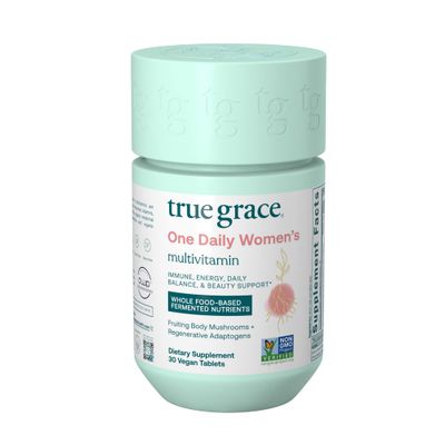 True Grace One Daily Womens Multivitamin Fermented Minerals, Organic Adaptogens &amp; Mushrooms Whole Body Balance, Immune, Energy, Beauty Support - Non-GMO, Gluten Free, Soy Free - 30 Vegan Tablets