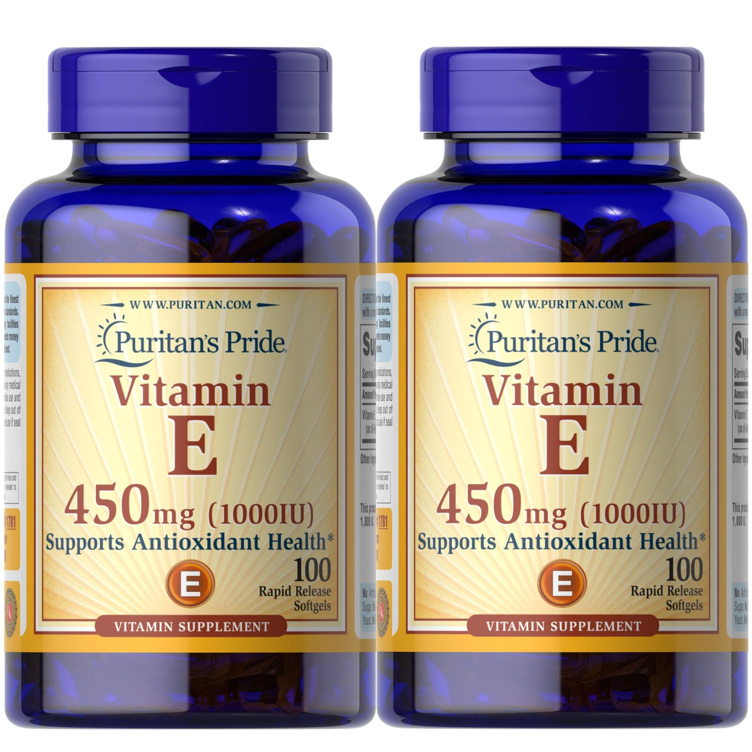 Puritan&#39;s Pride Vitamin E Supports Immune Function, 450 mg,100 count (Pack of 2) - Packaging May Vary