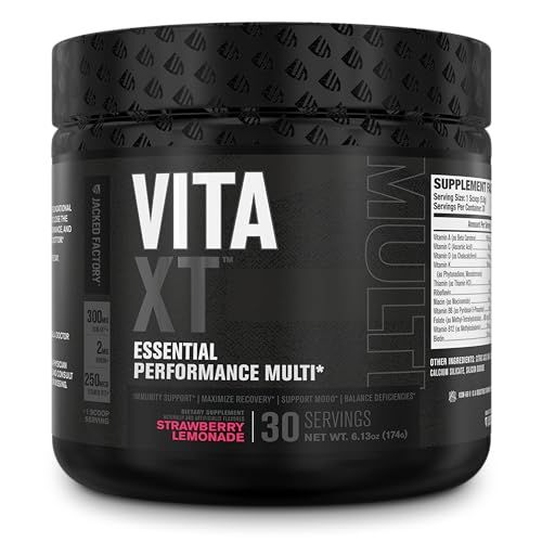 Jacked Factory Vita XT Performance Vitamin Powder - Daily Multivitamin Powder for Men with KSM-66 Ashwagandha, Prebiotic Fiber, Vitamin A, C, D, K, B6, B12, &amp; More - Fruit Punch, 30Sv