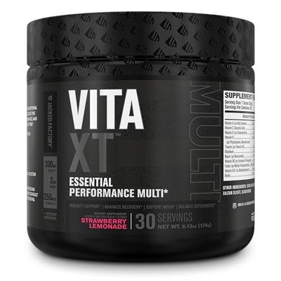 Jacked Factory Vita XT Performance Vitamin Powder - Daily Multivitamin Powder for Men with KSM-66 Ashwagandha, Prebiotic Fiber, Vitamin A, C, D, K, B6, B12, &amp; More - Fruit Punch, 30Sv