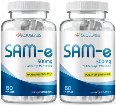 OjosLabs Sam e 500mg Methionine Supplement for Liver, Joint, Brain and Mood Support, High Absorption SAM-e (S Adenosyl Methionine), Vegan, Gluten Free,Non-GMO-USA Made, 60 Sam e Capsule (2 Pack)