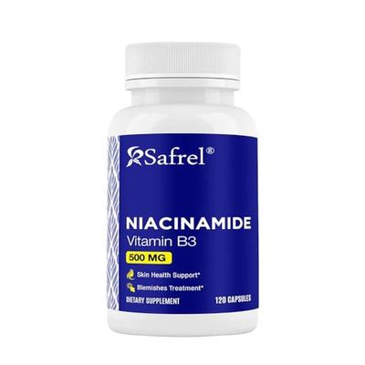 Safrel Niacinamide 500mg (Vitamin B3) - 120 Capsules - Skin Health &amp; Blemish Support - Non-GMO, Gluten-Free - Flush-Free Formula - for Men and Womens Health