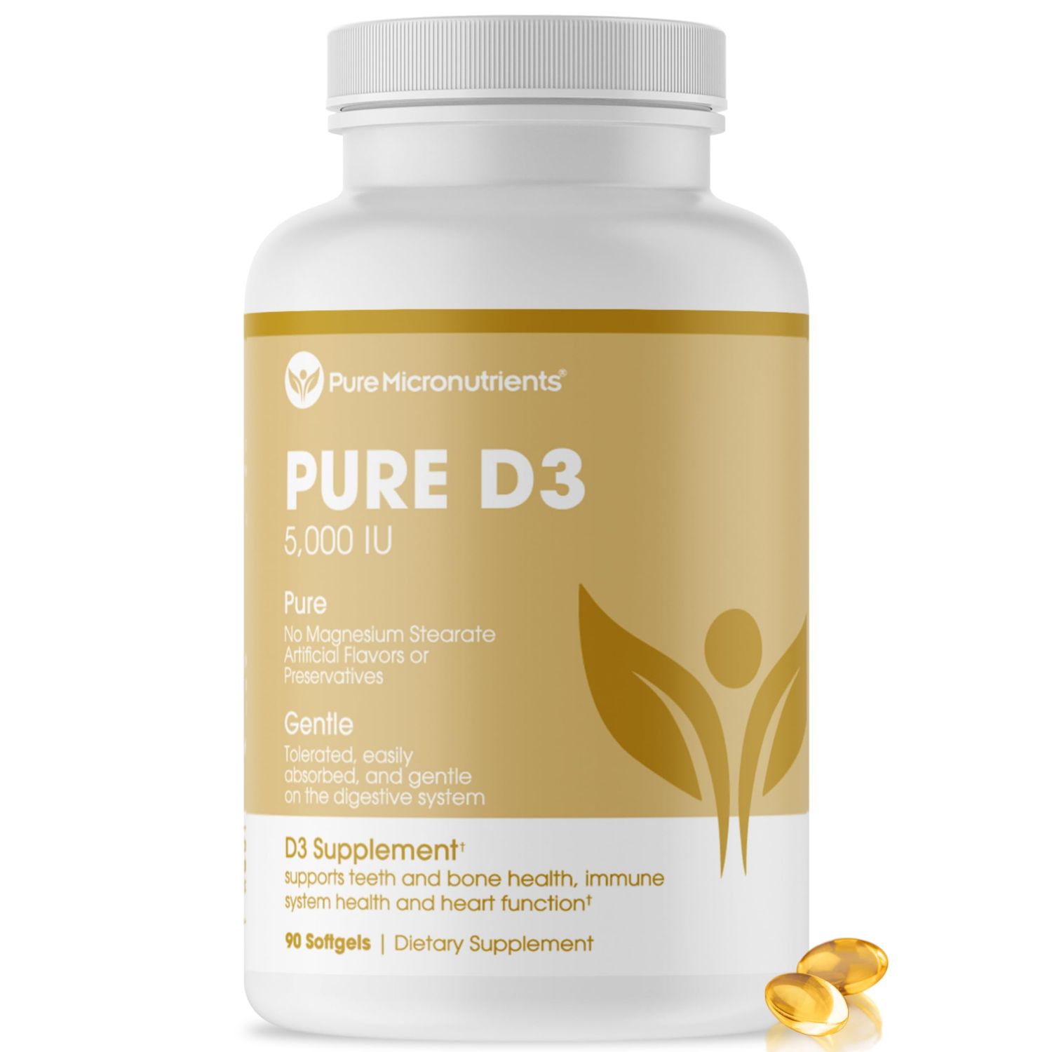 Pure Micronutrients Pure D3 - Vitamin D3 5000 IU, Natural Vitamin D Supplements (Cholecalciferol) - Immune Support, Healthy Muscle Function &amp; Bone Health - 90 Mini Softgels