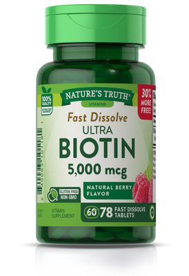 Nature&#39;s Truth Biotin 5000mcg | 78 Fast Dissolve Tablets | Hair Skin and Nails Supplement | Natural Berry Flavor | Vegan, Non-GMO, Gluten Free