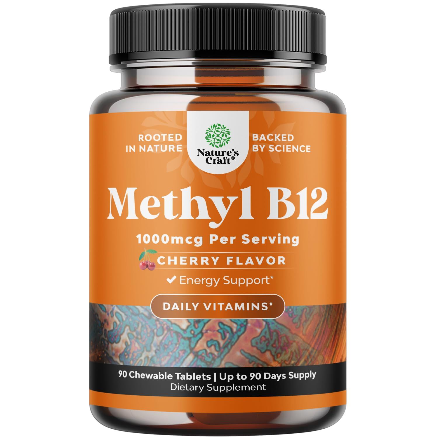 Chewable Vitamin B12 1000 mcg - Methylated B12 Vegan Vitamin for Brain Support Natural Energy - Bone Health Eye Care and Mood Boost with Hair Skin and Nails Halal Vitamins