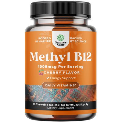 Chewable Vitamin B12 1000 mcg - Methylated B12 Vegan Vitamin for Brain Support Natural Energy - Bone Health Eye Care and Mood Boost with Hair Skin and Nails Halal Vitamins