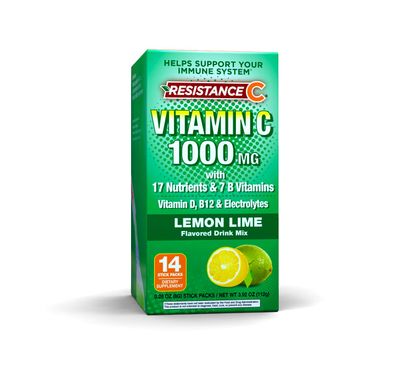 Resistance C Stick Packs 16 Nutrients &amp; 7 B-Vitamins, Help Support Immune System, Powerful Antioxidants, Contains Electrolytes, Green, Lemon-Lime Flavor, 14 Count