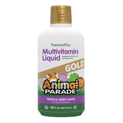 NaturesPlus Animal Parade Source of Life Gold Children&#39;s Liquid Multivitamin, 30 OZ - Natural Tropical Berry Flavor - Immune Support Supplement - Organic Whole Foods, Gluten-Free, Vegan - 60 Servings