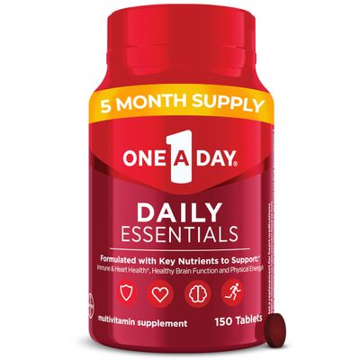 One-A-Day Daily Essentials, Multivitamin for Women &amp; Men, Supports Healthy Brain and Muscle Function and Immune Health, Adult Multivitamin with Vitamin D, Vitamin B12, and Vitamin E, 150 Count