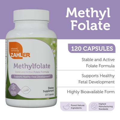 Zahler Methylfolate - Supports Healthy Fetal Development and Genetic Health - Methylated Folic Acid from 1000 mcg DFE L-Methylfolate - Kosher Non GMO Methyl Folate Supplement for Women (120 Capsules)