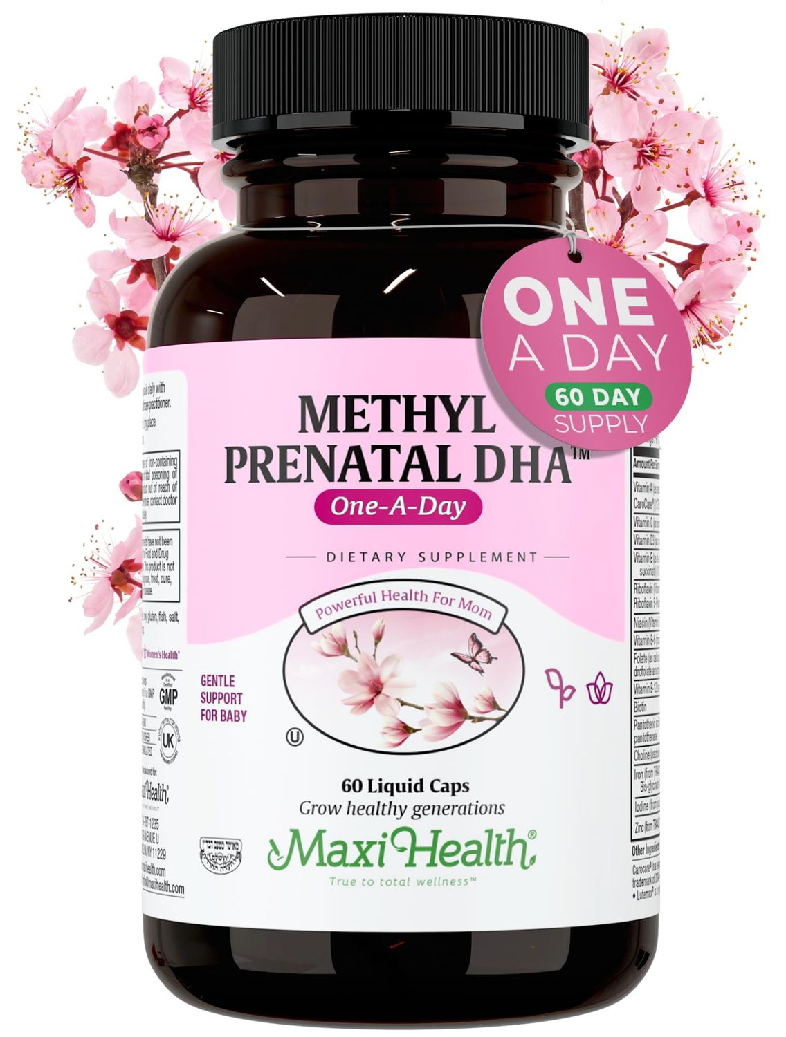 Maxi Health - Methyl Prenatal DHA Prenatal Vitamins Women - Doctor Formulated, Kosher, Gluten Free Prenatal Multivitamin with 25 Nutrients Including DHA, Folic Acid &amp; More, 60 Liquid Caps
