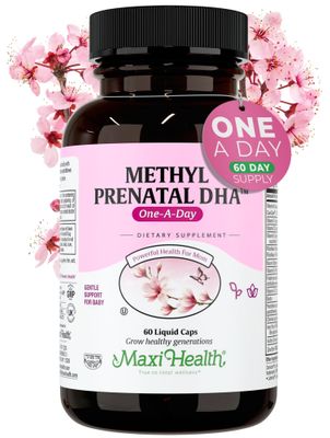 Maxi Health - Methyl Prenatal DHA Prenatal Vitamins Women - Doctor Formulated, Kosher, Gluten Free Prenatal Multivitamin with 25 Nutrients Including DHA, Folic Acid &amp; More, 60 Liquid Caps