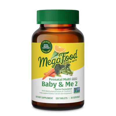 MegaFood Baby &amp; Me 2 Prenatal Vitamin &amp; Minerals - Vitamins for Women - with Folate (Folic Acid Natural Form), Choline, Iron, Iodine, Vitamin C, Vitamin D and More - 120 Mini Tabs (30 Servings)