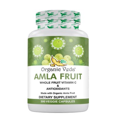 Organic Veda Amla Capsules - 1500mg, 300 Capsules Organic Whole Fruit Amla Powder - Natural Vitamin C for Immunity, Skin Radiance, Antioxidants - Vegan, Non GMO, Raw Vitamin C Supplements