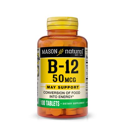 MASON NATURAL Vitamin B12 50 mcg with Calcium, 100-Day Supply, Dietary Supplement to Support Natural Energy Levels, 100 Tablets (Pack of 1)