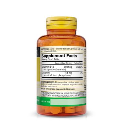 MASON NATURAL Vitamin B12 50 mcg with Calcium, 100-Day Supply, Dietary Supplement to Support Natural Energy Levels, 100 Tablets (Pack of 1)