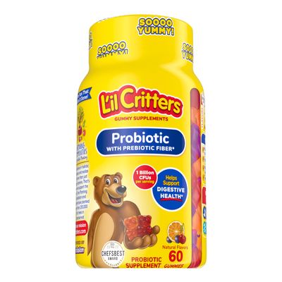 Lil Critters Probiotic Daily Gummy Supplement for Kids, for Digestive Health Support, Grape, Cherry and Orange Flavors, 60 Gummies