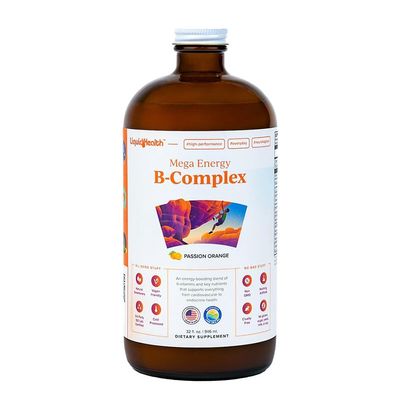 LIQUIDHEALTH Mega Energy Methylated B-Complex, Adult Liquid Vitamin Supplement - Increase Energy, Relieve Stress &amp; Fatigue, Immune System Support, Heart &amp; Gut Health - Vegan, Sugar-Free (32 oz)