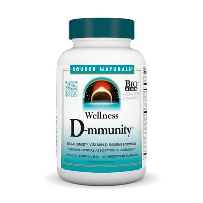 Source Naturals Wellness D-mmunity, Bio-Aligned Vitamin D Immune Formula, Supports Optimal Absorption and Utilization* - 60 Vegetarian Capsules