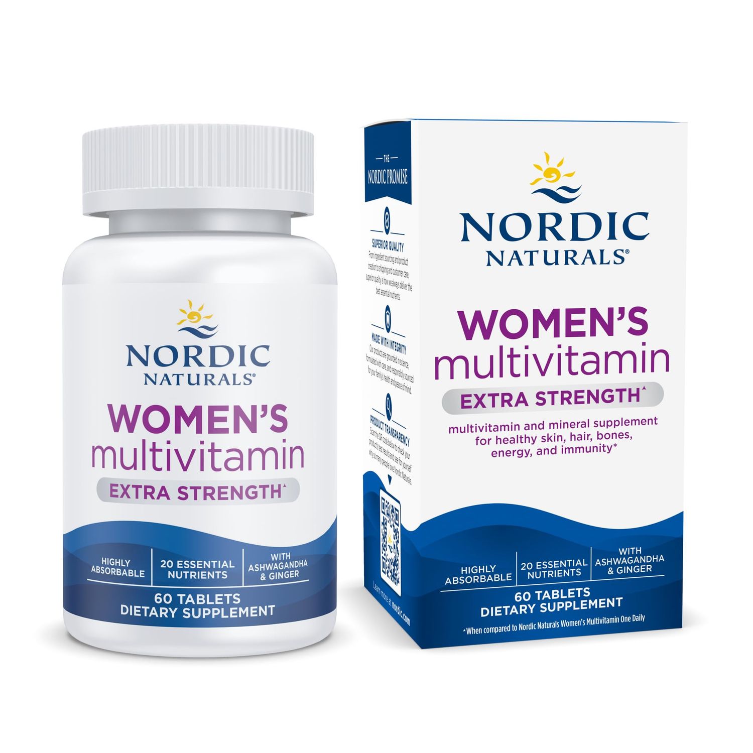 Nordic Naturals Womens Multivitamin Extra Strength - Skin, Hair, Energy, &amp; Bone Support - Immunity Supplement - 20 Essential Nutrients - 60 Tablets - 30 Servings