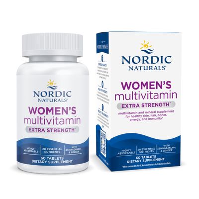 Nordic Naturals Womens Multivitamin Extra Strength - Skin, Hair, Energy, &amp; Bone Support - Immunity Supplement - 20 Essential Nutrients - 60 Tablets - 30 Servings