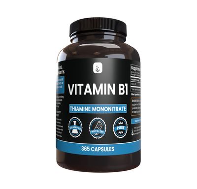 PURE ORIGINAL INGREDIENTS Vitamin B1 (Thiamine Mononitrate) (365 Capsules) No Magnesium Or Rice Fillers, Always Pure, Lab Verified
