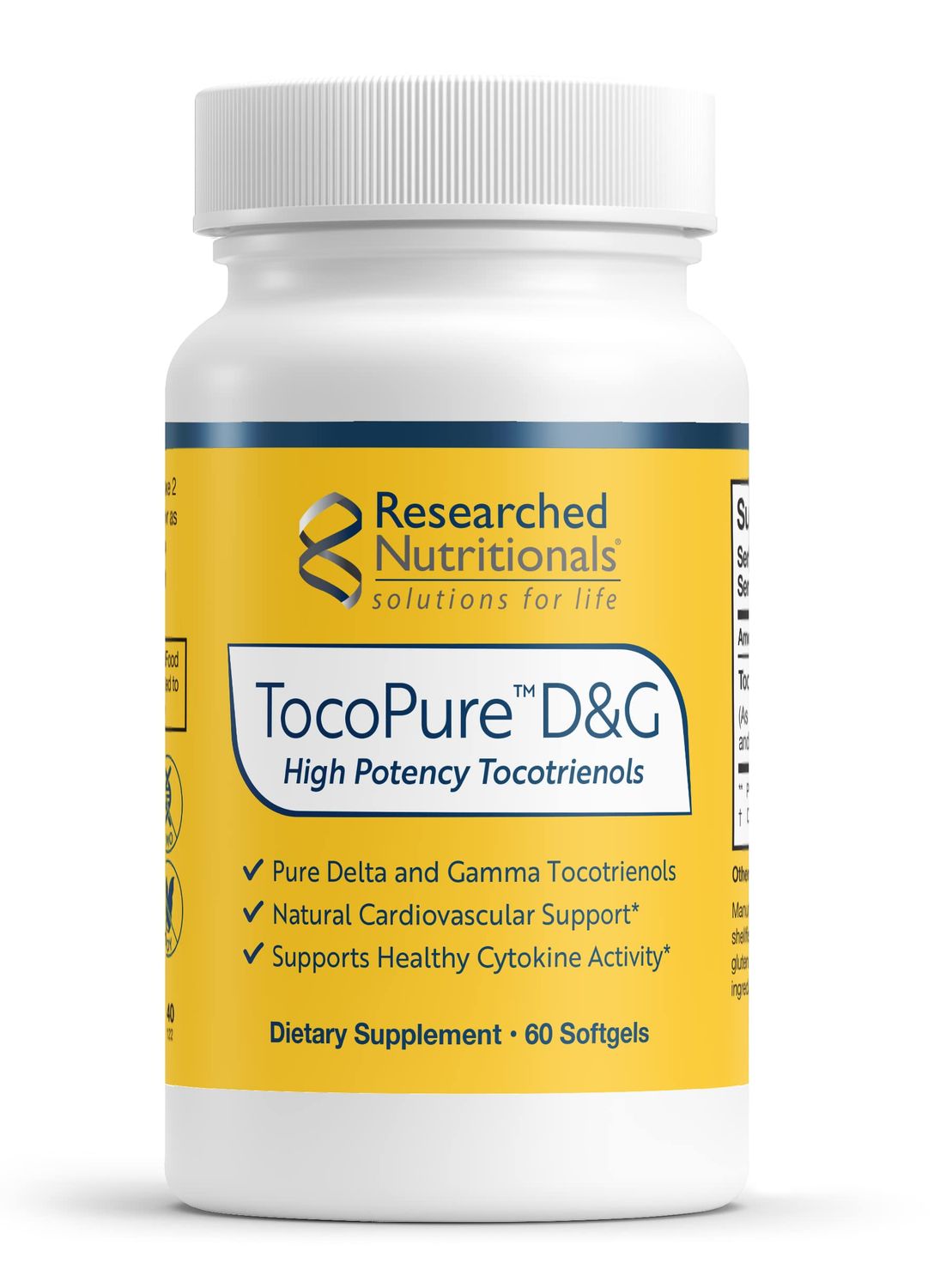 Researched Nutritionals TocoPure D&amp;G - Vitamin E Tocotrienols - Antioxidants Supplement to Support Cellular, Lipid Metabolism &amp; Heart Health - Gamm &amp; Delta Tocotrienol Complex (60 Softgels)