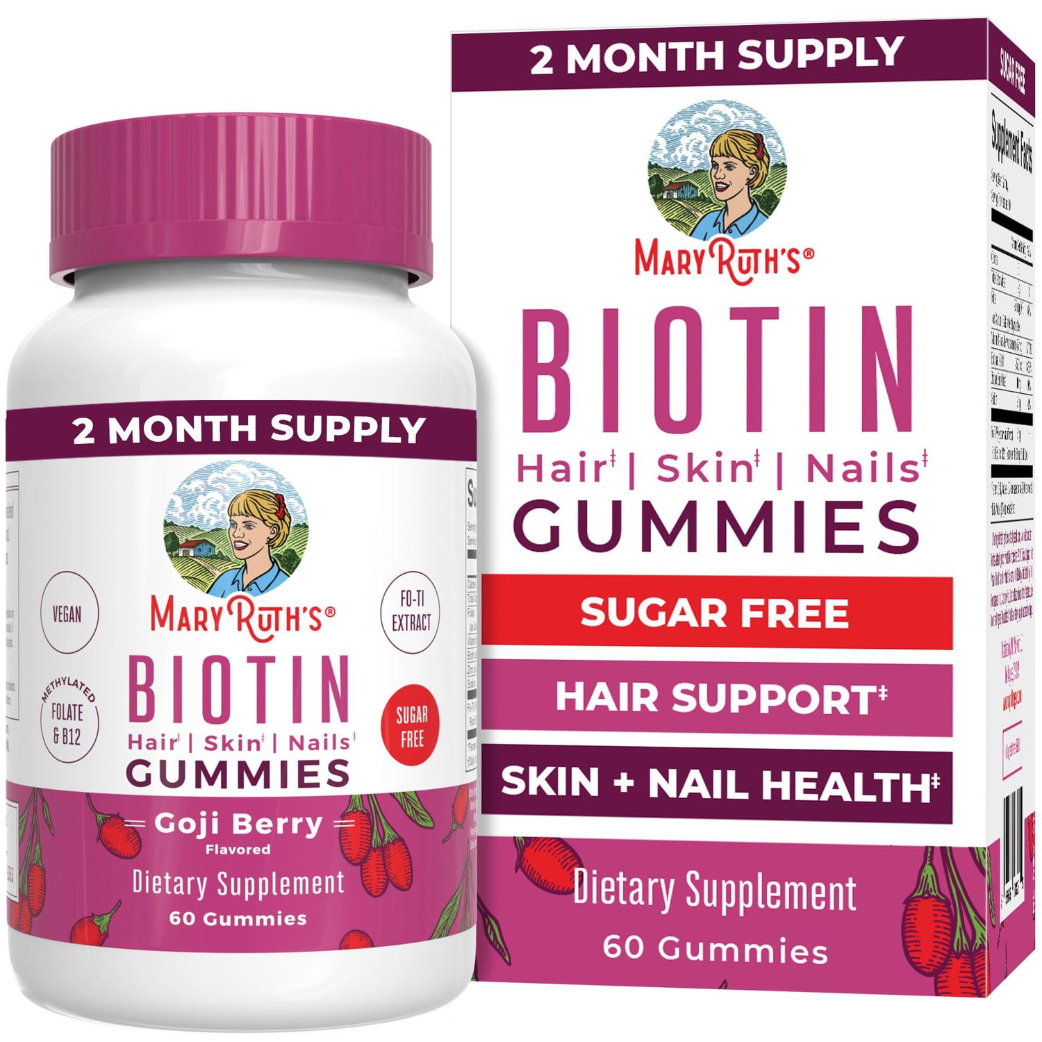 MaryRuth&#39;s Biotin Gummies | Sugar Free | Vegan | Non-GMO | 2,500 mcg Biotin Supplement | Hair Skin and Nails Vitamins | Hair Growth Vitamins | Hair Growth Supplement | 60 Count