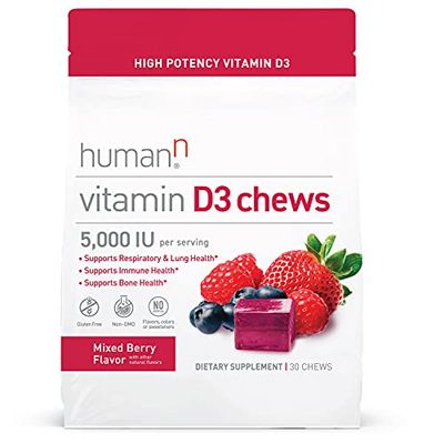 humanN Vitamin D3 Chews - High Potency Vitamin D3 5000iu (125mcg) Helps Support Healthy Mood, Immune Support, Respiratory Health &amp; Bone Health, Mixed Berry Flavor, 30-Count