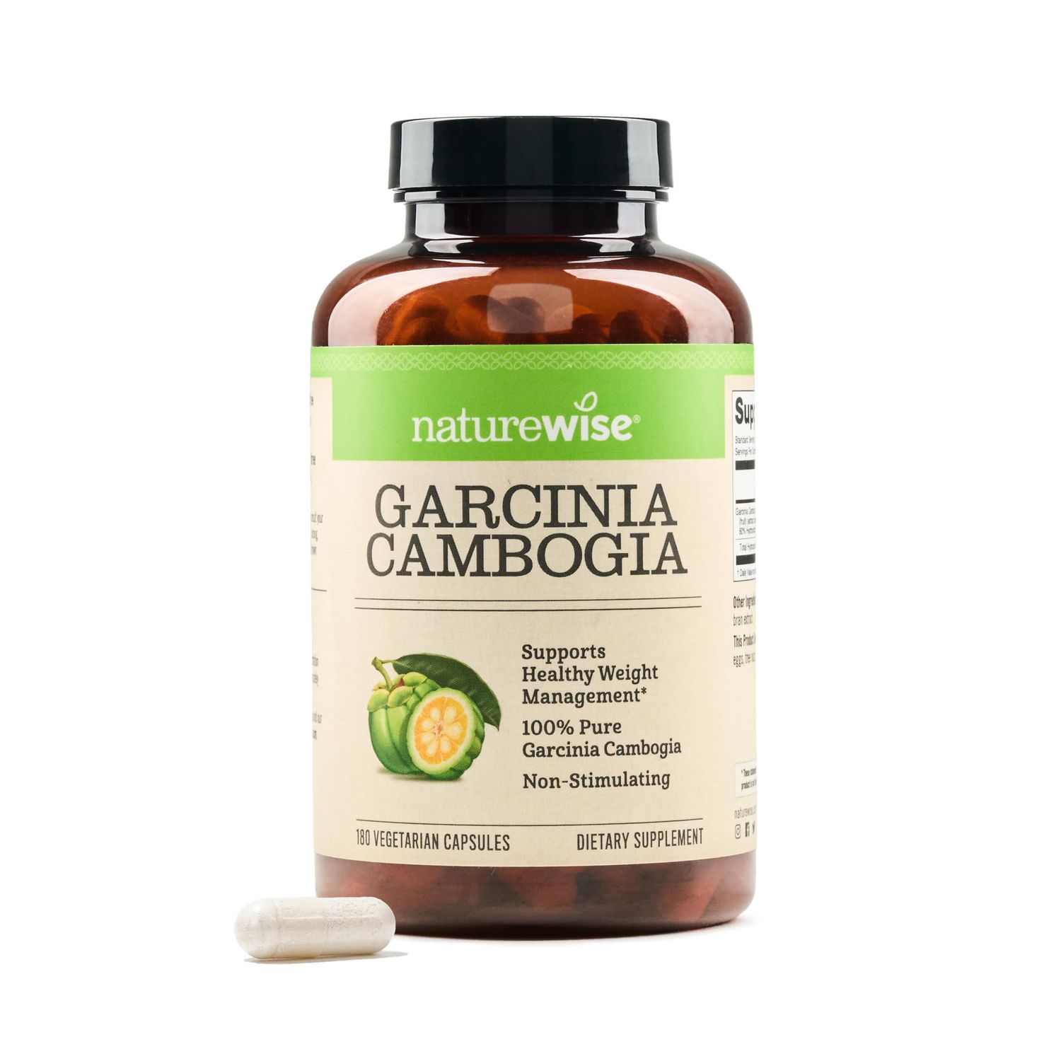 Naturewise Garcinia Cambogia with Natural Garcinia Cambogia Extract, 60% HCA Concentration, Natural Support for Weight Goals and Energy - Vegan, Non-GMO, Gluten Free - 180 Capsules[2-6 Month Supply]
