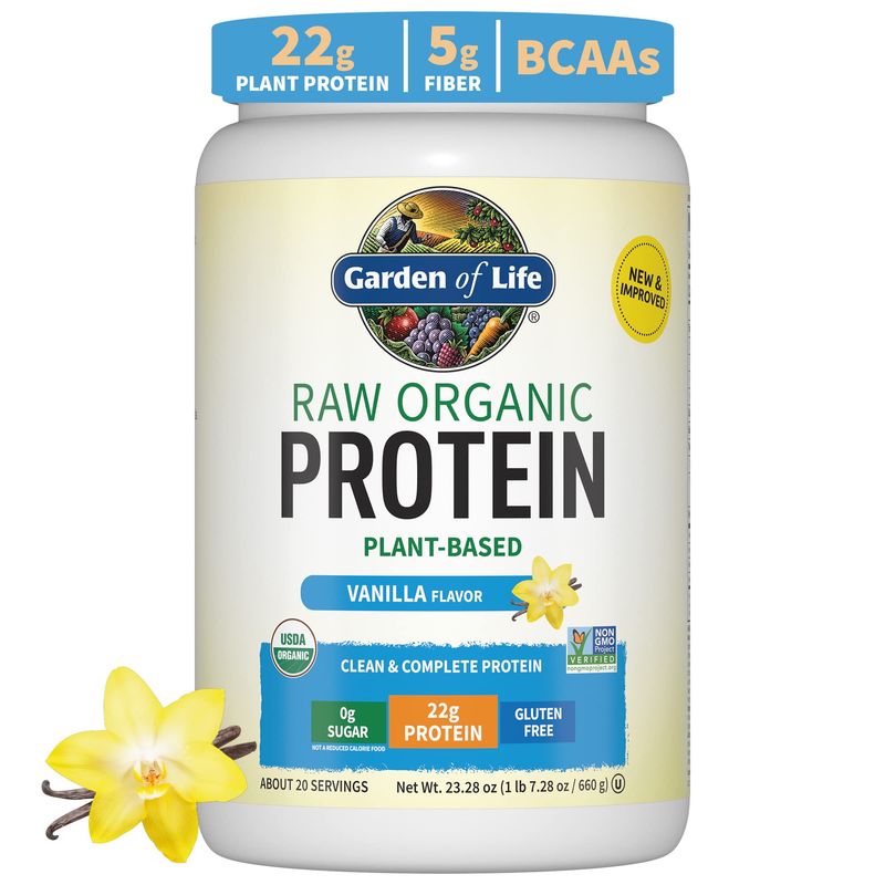 Vegan Protein Powder - Vanilla Protein Powder, Organic Protein Powder, 22g Plant Based Protein &amp; BCAAs, Probiotics &amp; Digestive Enzymes - Garden of Life Protein Powder, Gluten &amp; Lactose Free 1.5 LB
