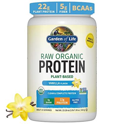 Vegan Protein Powder - Vanilla Protein Powder, Organic Protein Powder, 22g Plant Based Protein &amp; BCAAs, Probiotics &amp; Digestive Enzymes - Garden of Life Protein Powder, Gluten &amp; Lactose Free 1.5 LB