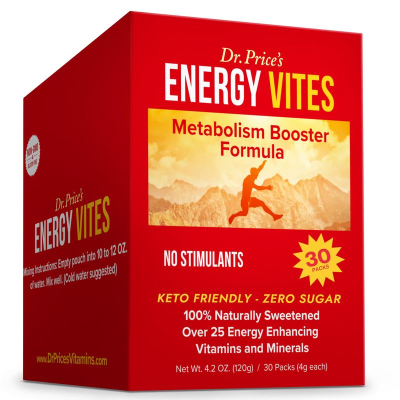 Dr. Price's Vitamins Energy Supplements - Energy Powder - 30 Packets - Metabolism Booster - Amino Acids, Vitamin B12 - Energy Vites - Pre Workout Powder Men and Women, No Sugar, Gluten Free &amp; Non-GMO