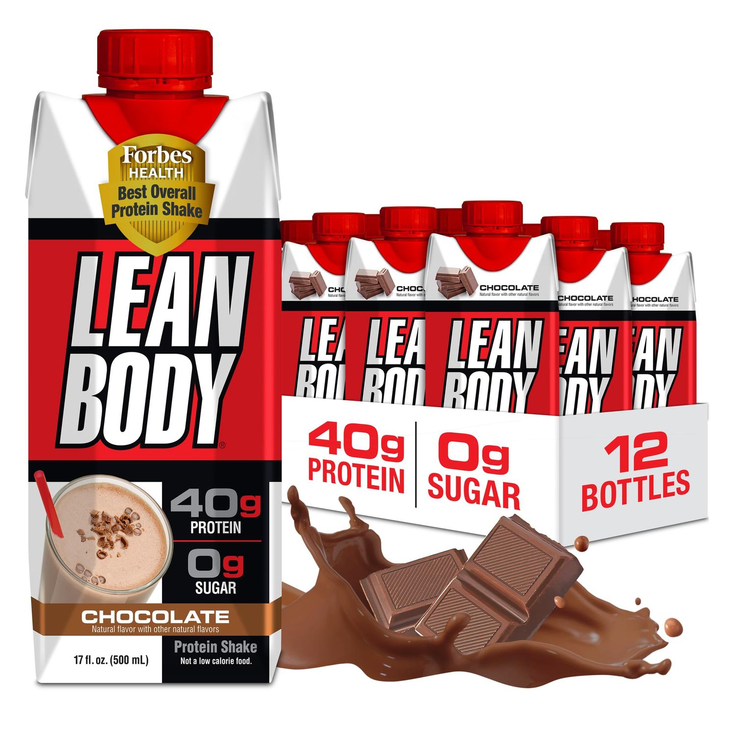 Lean Body Ready-to-Drink Chocolate Protein Shake, 40g Protein, Whey Blend, 0 Sugar, Gluten Free, 22 Vitamins &amp; Minerals, LABRADA, 17 Fl Oz (Pack of 12)